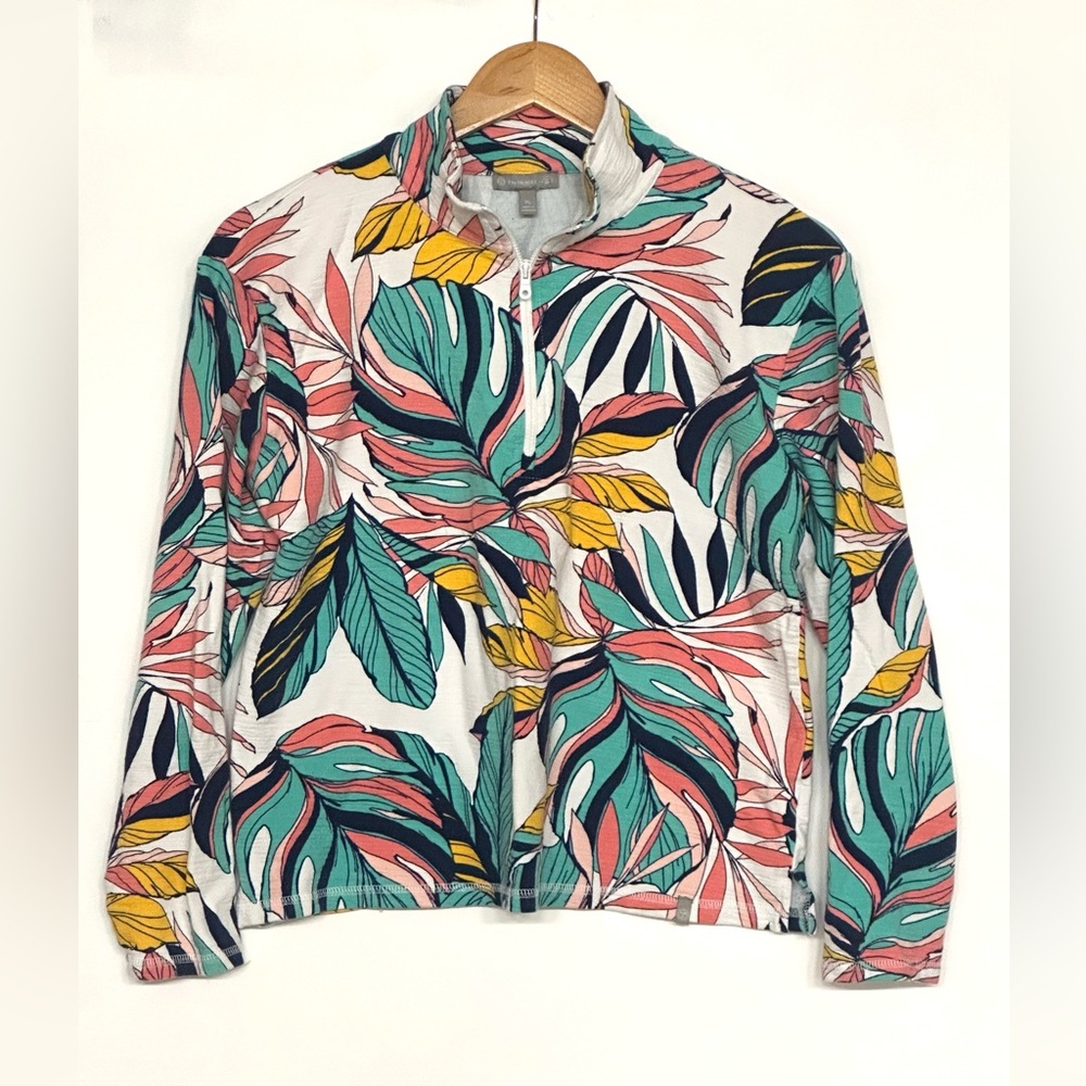 COZY CRUSH‎ HALF ZIP PULLOVER - TROPICAL FRONDS